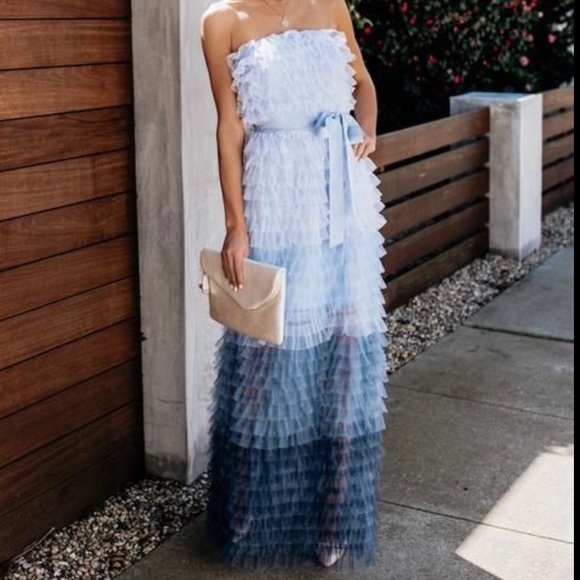 blue tulle maxi dress